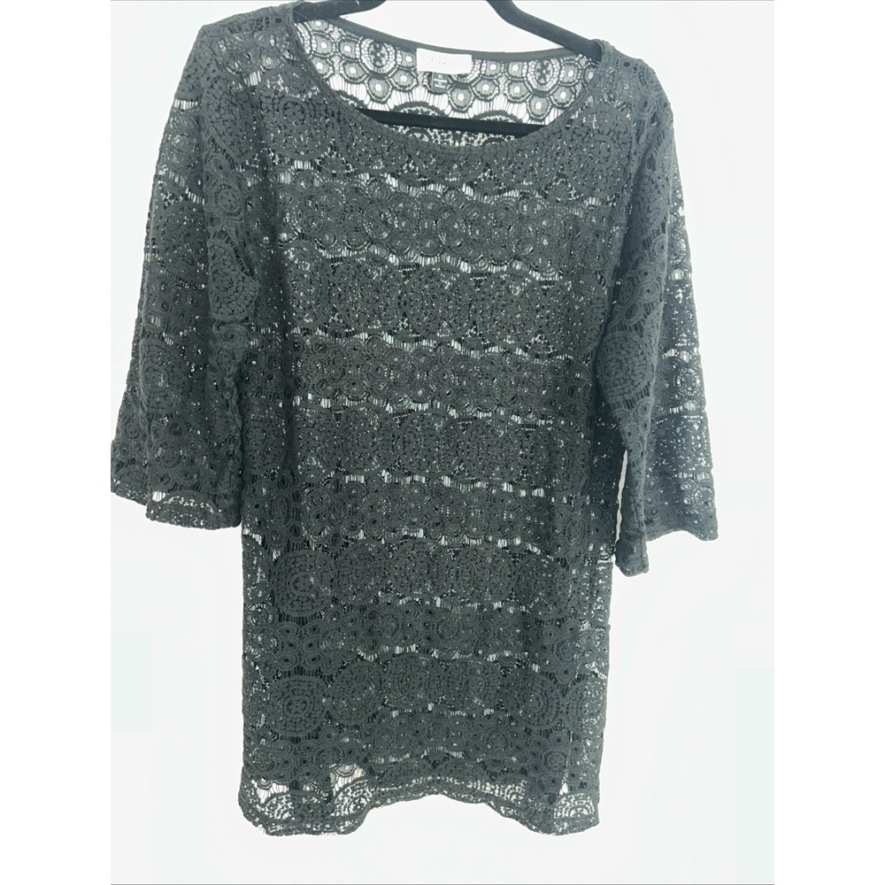 J Valdi‎  dress/cover-Up XL 3/4 Sleeve Lace Black Bathing Suit Cover